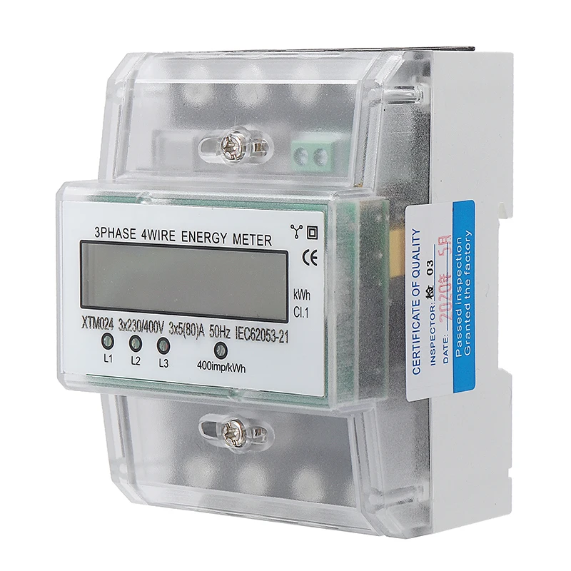 XTM024 5 80A цифровой 3 фазный 4 провод тока метр ЖК дисплей измеритель на DIN рейку