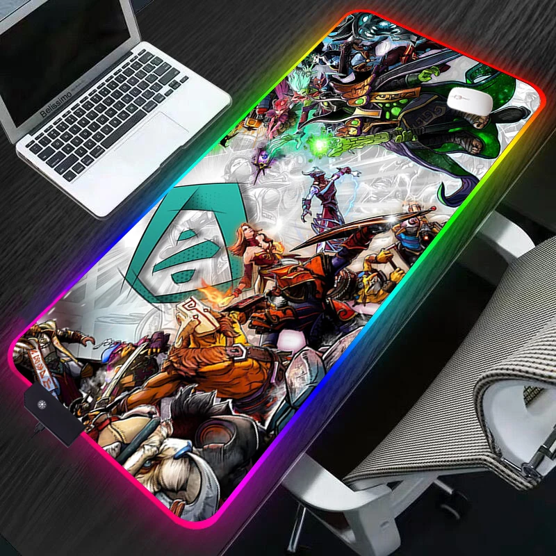 rgb dota2 gaming mouse pad mousepad large xl keyboard mouse mat for laptop led lighting play mat anti slip carpet desk pad anime free global shipping