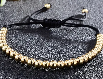 Jtj4 серебряное золото шарик медный браслет регулируемый Шарм Макраме Плетеный