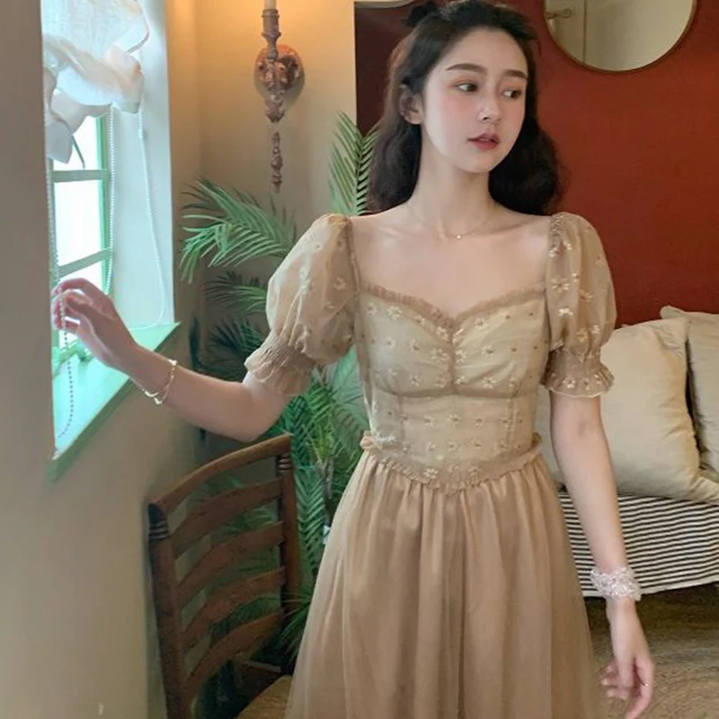 2020 летнее новое французское ретро платье женское с квадратным воротником и