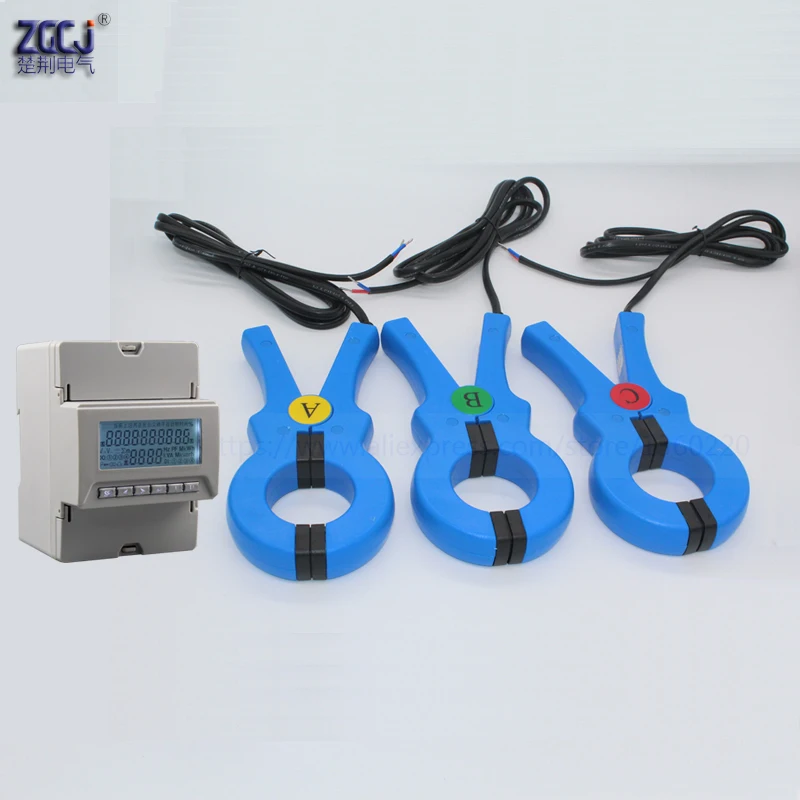

100A-600A CJ-3DDY LCD display din type 3 phase power meter din multifunctional meter multifunction meter with clamp CT RS485