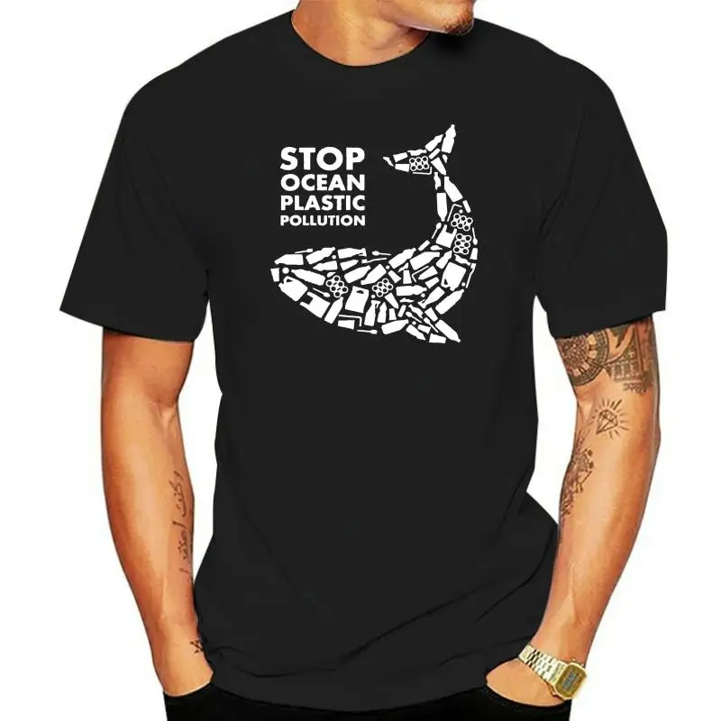 

Stop Ocean Plastic Pollution Mens T-Shirt Global Warming Whale Environmental Top New Design Men Tee Shirt Tops Short Sleeve