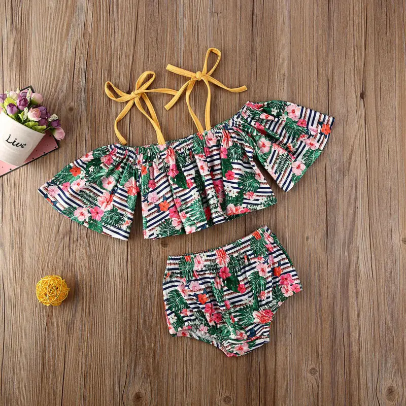 Детский купальный костюм для девочек Купальник бикини 2 шт. бандажный ремень топ