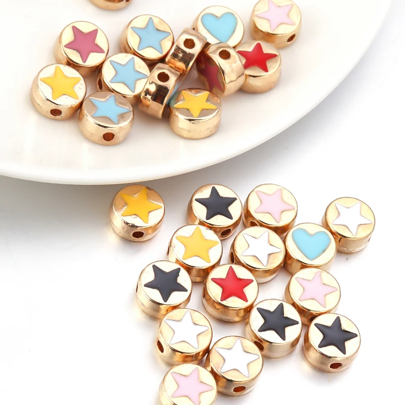 

SAUVOO 20pcs 4x8mm Colored Round Star Enamel Alloy Metal Beads For Necklace Bracelet DIY Jewelry Making Handmad Accessories