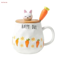 cartoon rabbit carrot ceramic mug with lid cute radish spoon home office school milk tea water latte coffee mugs drinkware cup