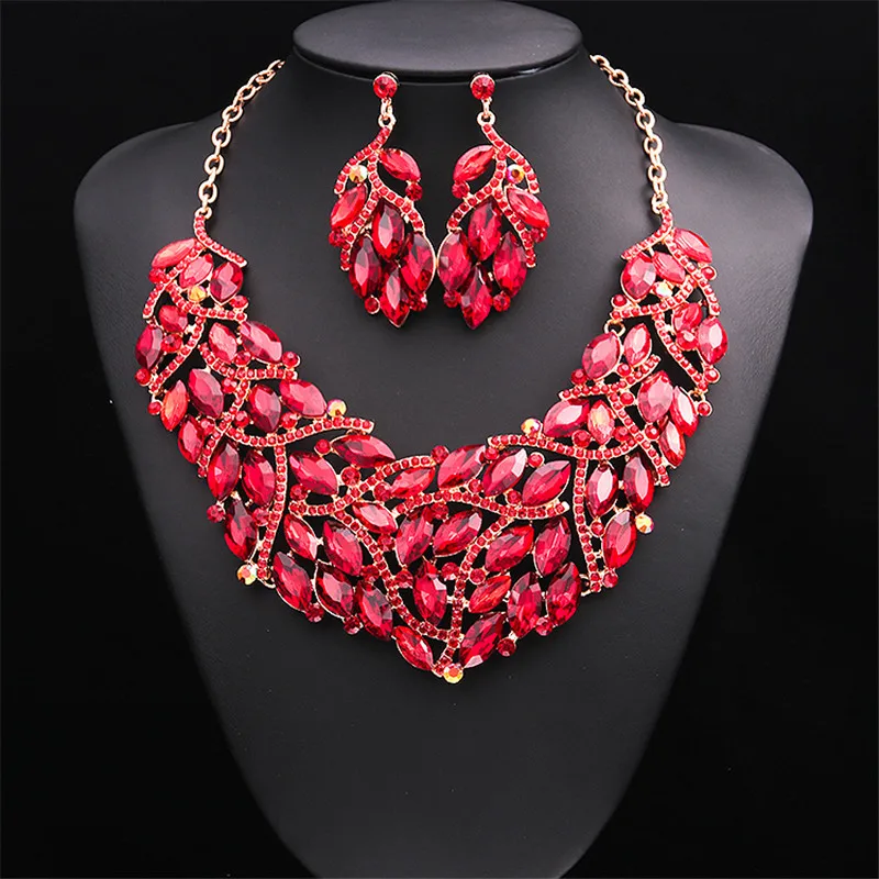 Модный красный синий лист кристалл геометрические металлические ожерелья