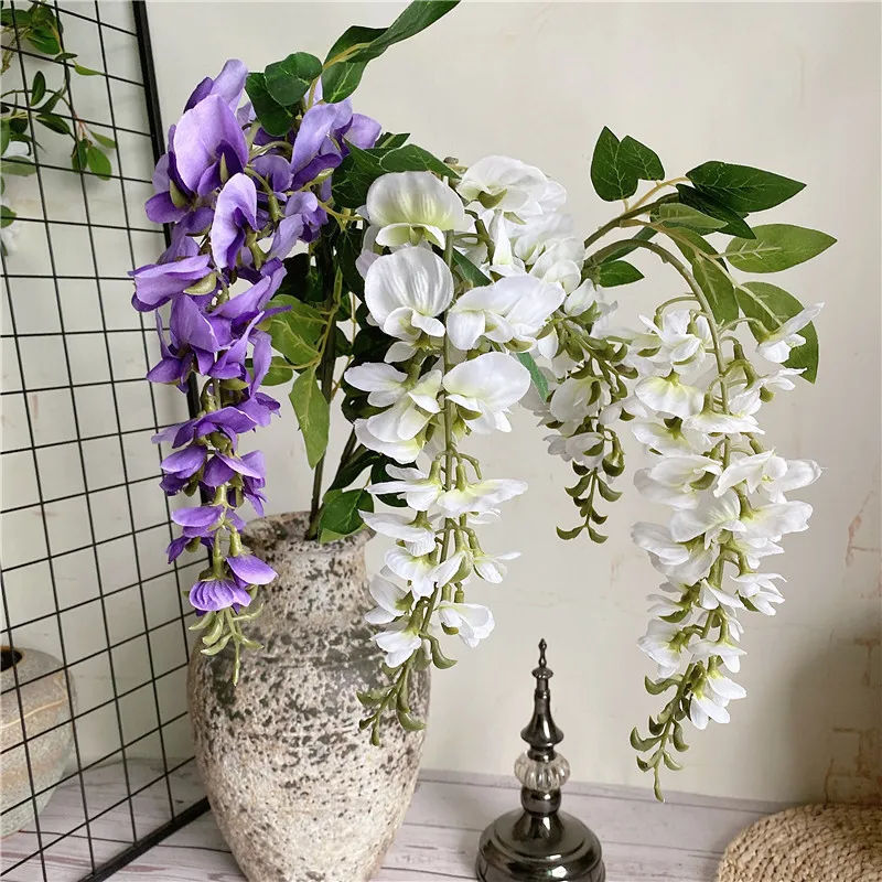 NEW Wisteria flower vine branch for wedding party decor silk artificial flowers with leaves wall hanging violet flores | Дом и сад