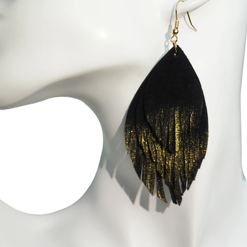 M &amp G три слоя Золотая кисточка натуральная козья кожа серьги для женщин природа