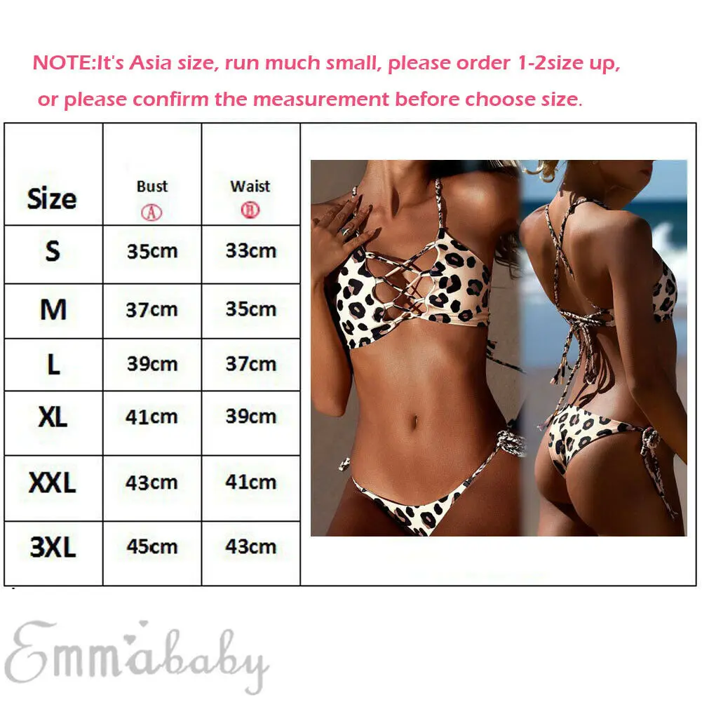 

Women Leopard Print Front Straps cross Adjusted Side Hollow Bikini Set Swimsuit Beachwear Swimwear push up monokini Bra Bathing