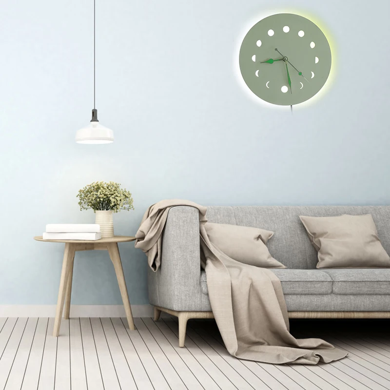 

Creatives Lunar Eclipse Wall Clock with Backlight Moon Phase Wooden Mute Clock For Home MDJ998