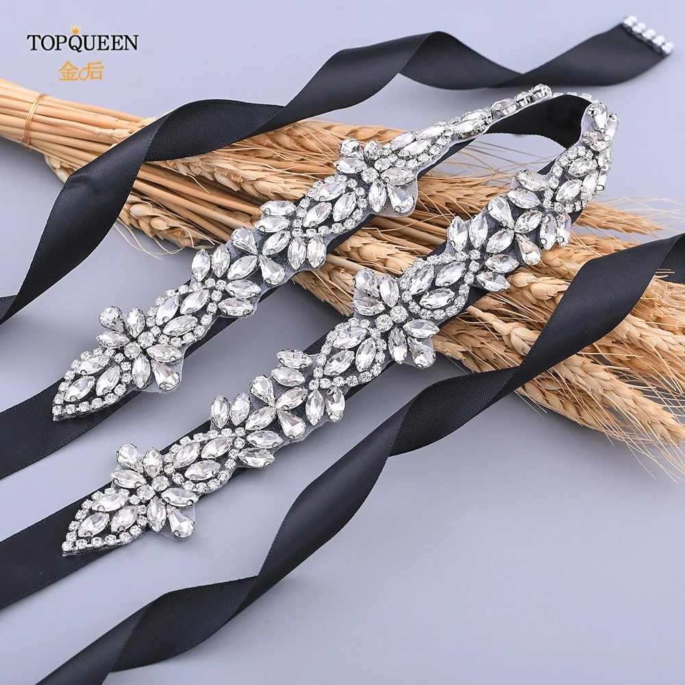 TOPQUEEN S429 серебристый Стразы Ремни для невесты пояс из слоновой кости стразы