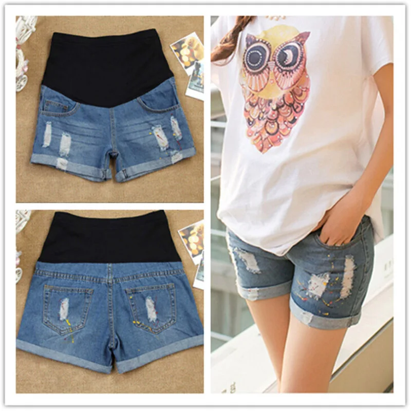 Maternity Shorts Premama with Paint Hole Jeans Short Care Belly Fashion Denim for Pregnant Trouser Lady Pants 2017|maternity shorts|shorts