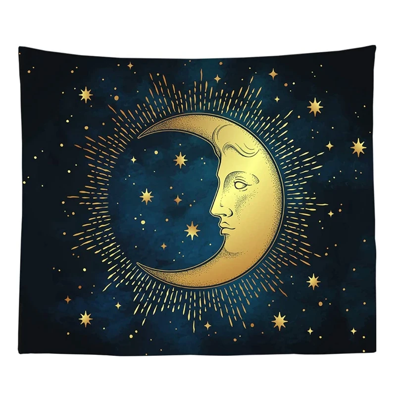 Гобелен с Луной стена со звездами психоделическая эстетика небесный темно-синий