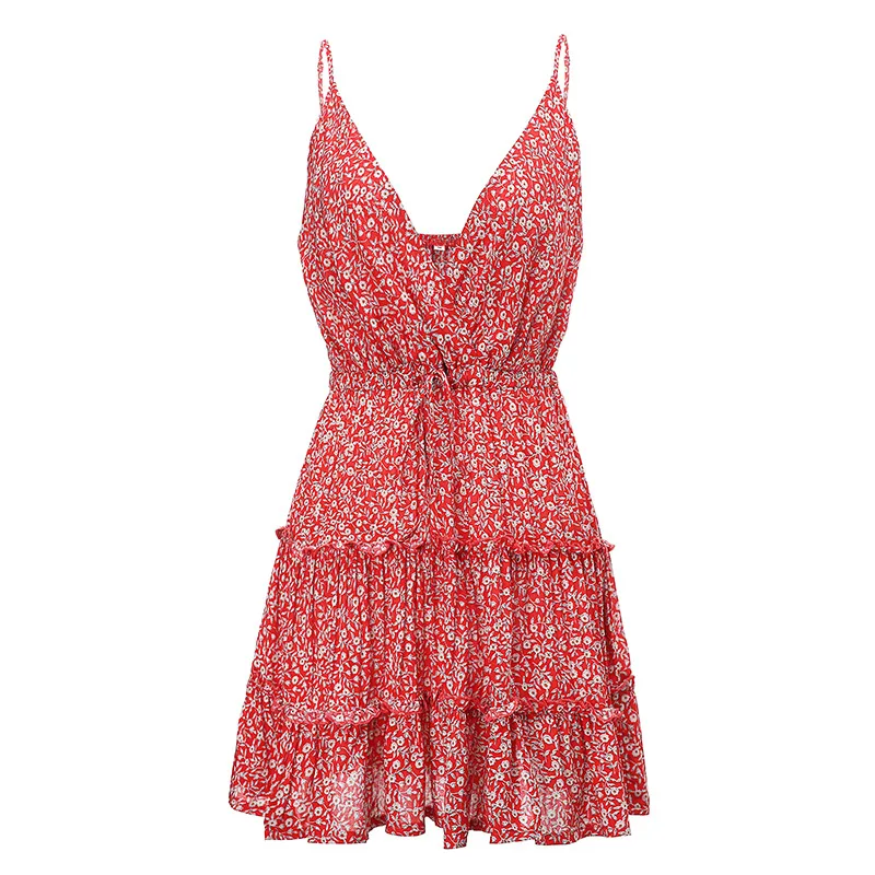 

Women's Sling Beach Dress Sling Sexy Nightclub Deep V Neck Sleeveless Floral Casual Loose Cotton Sling Large Size Dress Summer