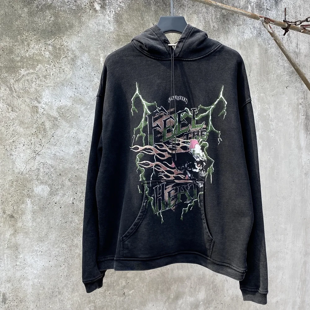 

2021fw Represent Vintage Hoodie Men Women 1:1 High Quality Wash Old Sweatshirts Lightning Skull Pullover Streetwear Retro Hooded