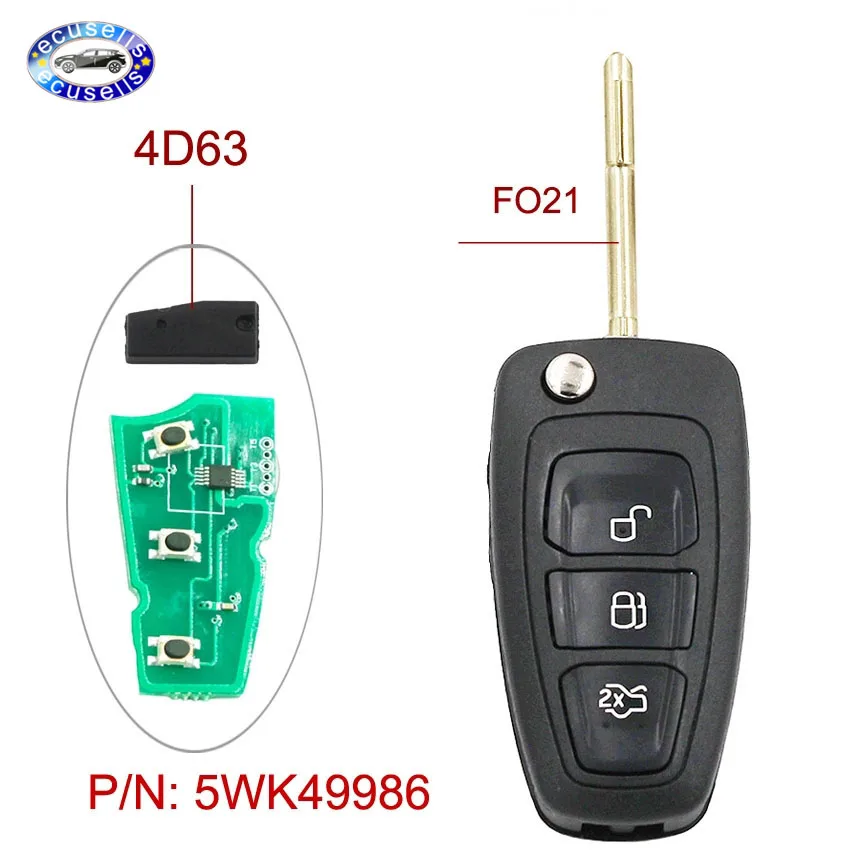 Складной дистанционный ключ 3 кнопки P/N: 5WK49986 для Ford C Max S Focus Grand Mondeo 2010 2014 433 МГц ID83