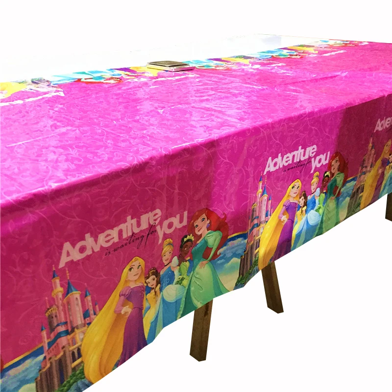 Столешница размером 260x108 см с изображением Белоснежки, Рапунцель и Белль для детской вечеринки в стиле принцесс.