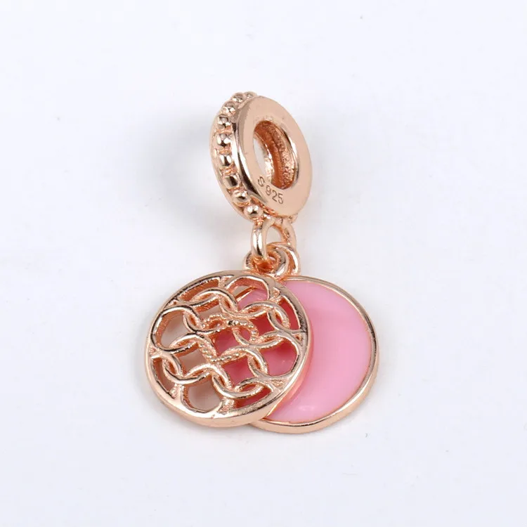 

Genuine 925 Sterling Silver Charm Pink Enamel Rose Patterns Of Love Heart Beads Fit pan Bracelet & Necklace DIY Jewelry
