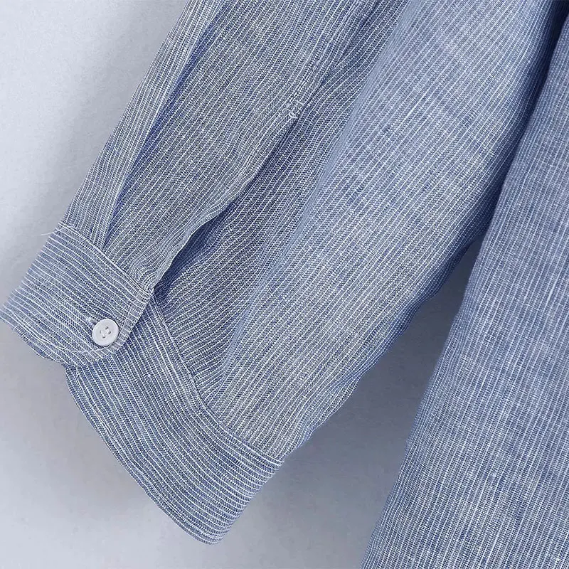 

Women's Summer Fashion Flax Shirts 2021Za New Simply Solid Color Single Breasted Long Sleeve Blouse Loose Casual Clothing