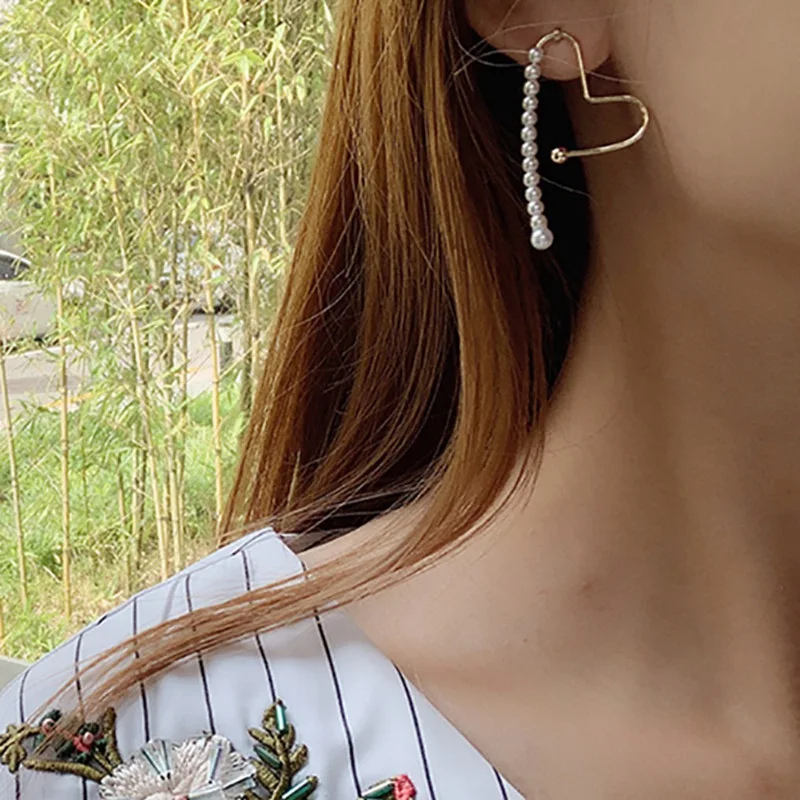 MENGJIQIAO новые корейские элегантные жемчужные серьги в форме сердца, большие серьги-капли для женщин, модные серьги, ювелирные изделия