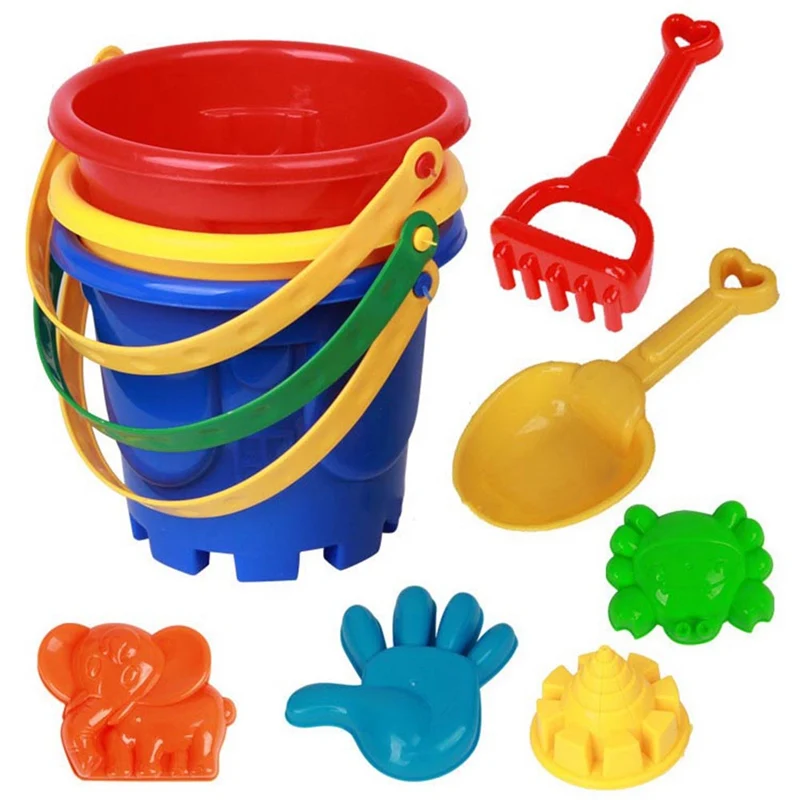 

7pcs/set Plastic Beach Toys Kids Sand Playing Toy Beach Bucket Spade Shovel Rake Sand Digging Tool Water Game Seaside Beach Tool