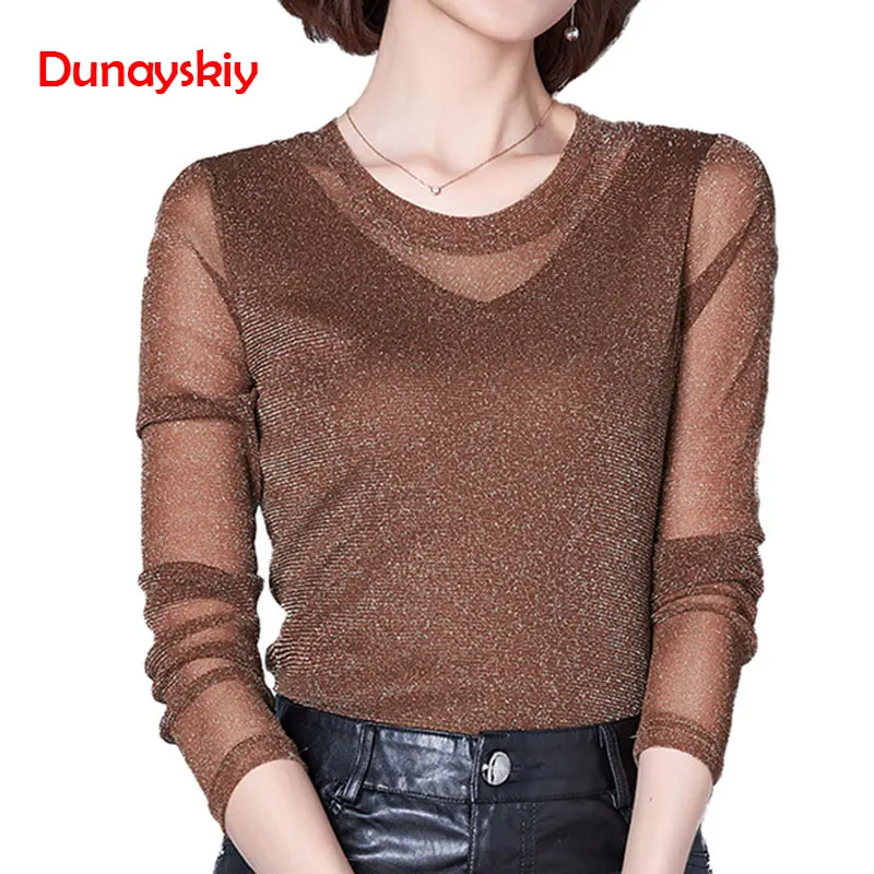 Сетчатая Просвечивающая женская рубашка черные и коричневые кружевные блузки