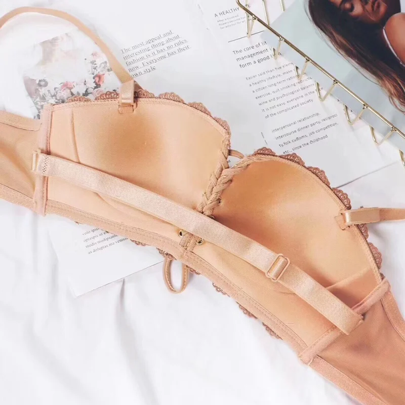 

Fashion Sexy Bra Sets Half Cup Solid Color Underwear Women Set Lace Comfortable Brassiere Embroidery Lingerie Set