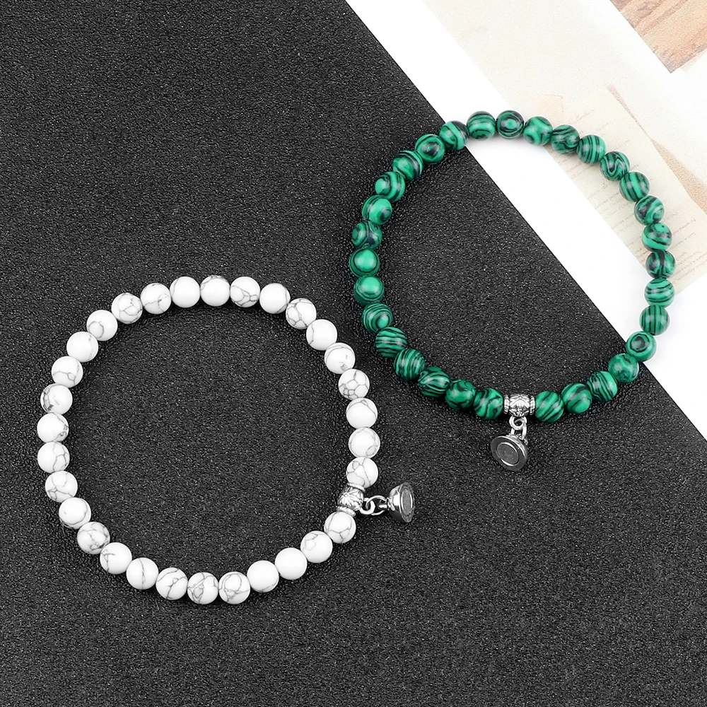 Браслет из натурального камня для пар модные магнитные бусины влюбленных