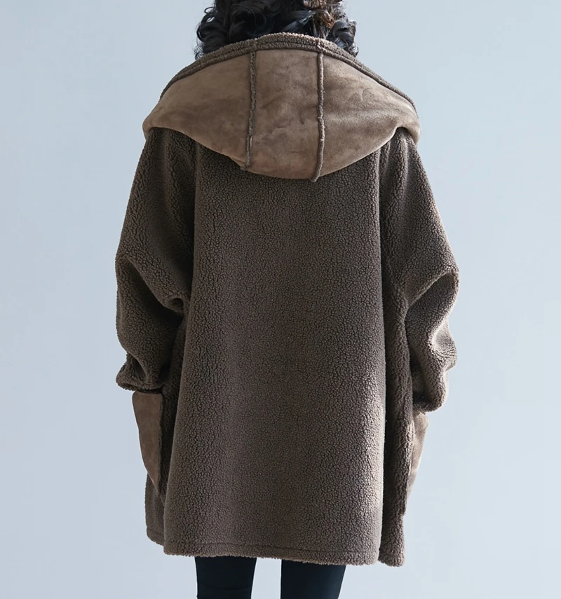 

BIG SIZE Autumn Winter Women Fashion Elegant Fleece Outerwear Tops Ladies Female Plus Large Long Warm Thick Cardigan Jacket Coat