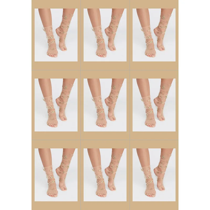 Рано Весенняя Новинка блестящие носки с дизайном звёзды Тюль патч из прозрачной