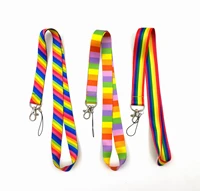 new 20pcs color stripes keychain lanyards id badge holder id card pass mobile phone usb badge holder key strap