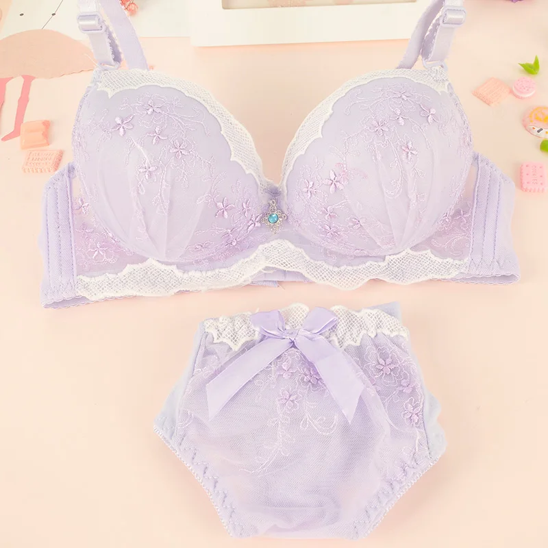 

New Arrival Embroidery Cute Bras Push Up AB Cup Bra Sweet Embroidery Bras