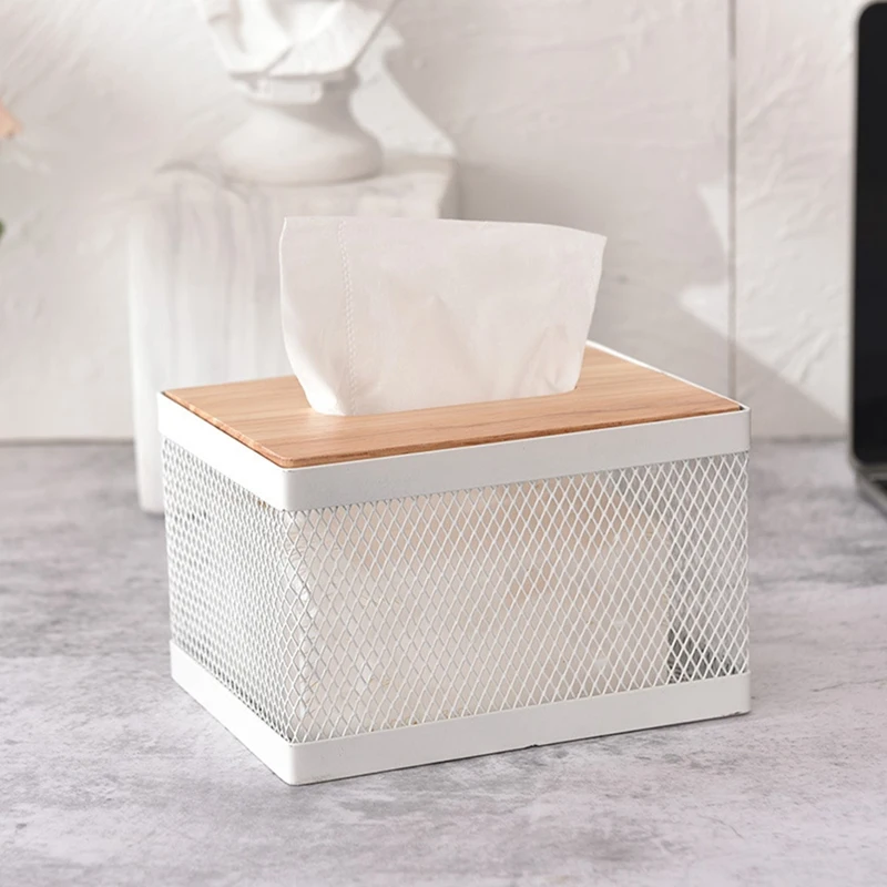 

Modern Square Metal Paper Facial Tissue Box for Night Stands, Desks