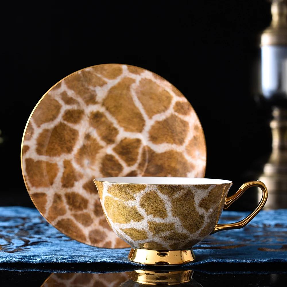 Juego de tazas y platillos de cer&aacute;mica de hueso fino, juego de t&eacute; con dise&ntilde;o de ciervo de alta calidad, estilo original, 15 piezas-5