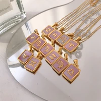 dainty zodiac necklace for women gold plated stainless steel pink shell square 12 constellations pendant necklace jewelry gifts