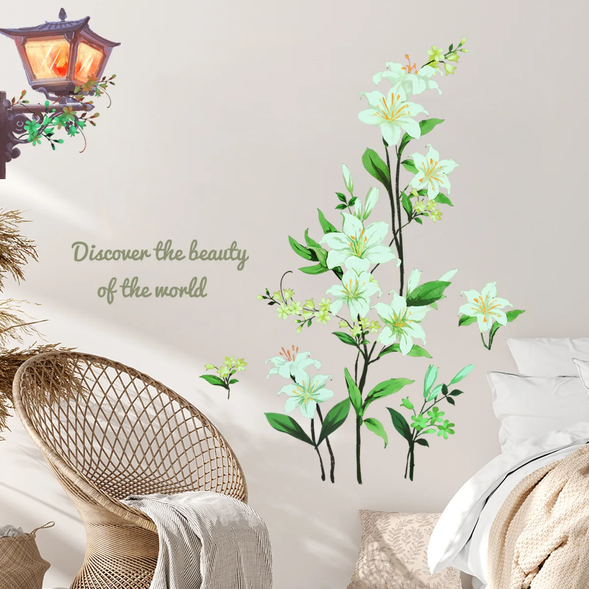 Маленькие свежие цветы настенные наклейки уличная лампа домашний фон для