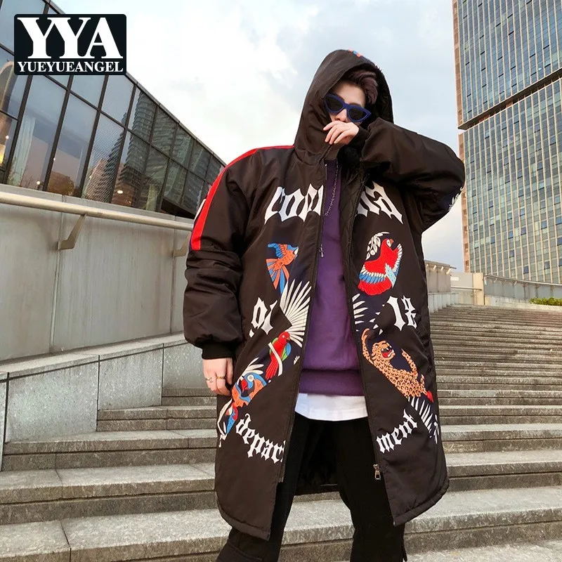 Зимние теплые хлопковые парки в стиле хип хоп с длинным рукавом и граффити