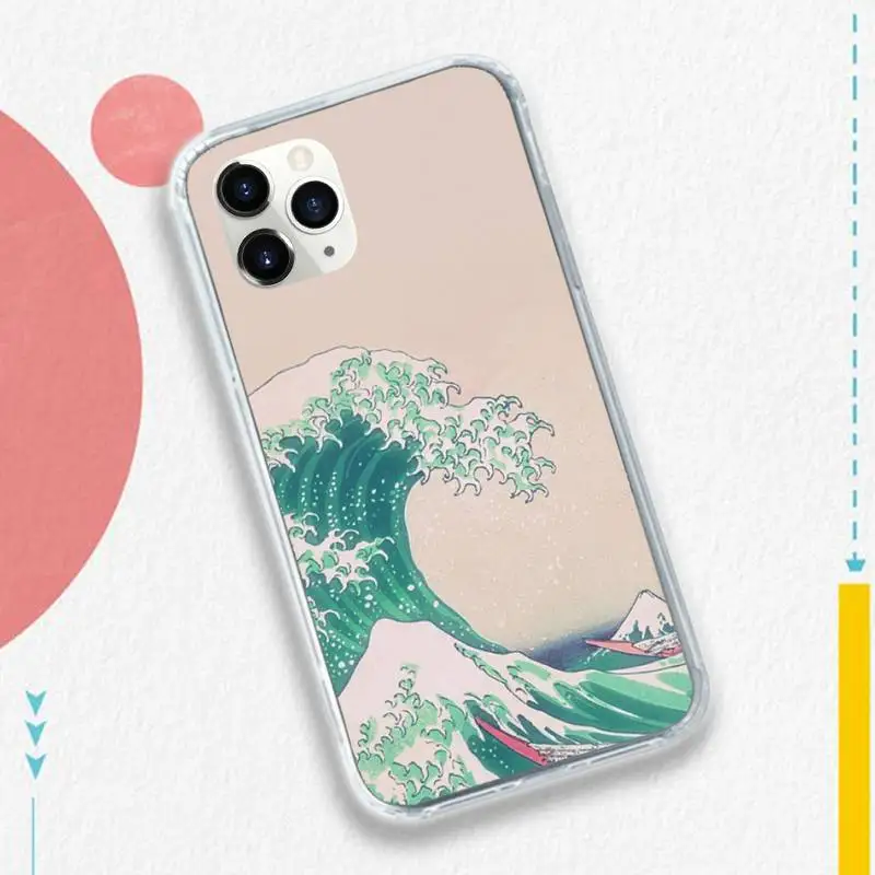 

Wave Art Japanese Green Illust Phone Case for iPhone 11 12 pro XS MAX 8 7 6 6S Plus X 5S SE 2020 XR