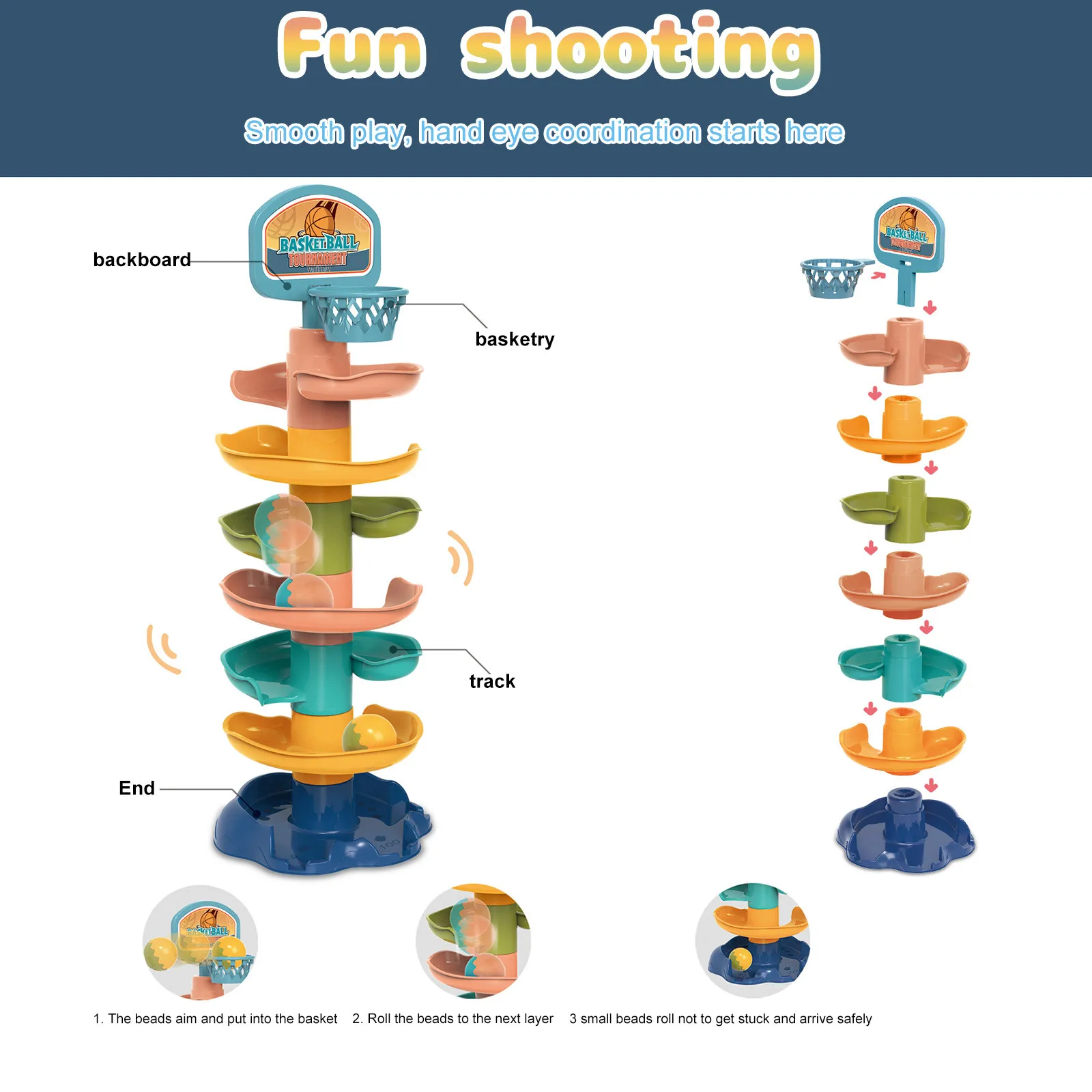 

Baby Educational Toys Children's Sliding Ball Tower Baby's Folding Basketball Table Games Shooting Gift Toys for Children GYH