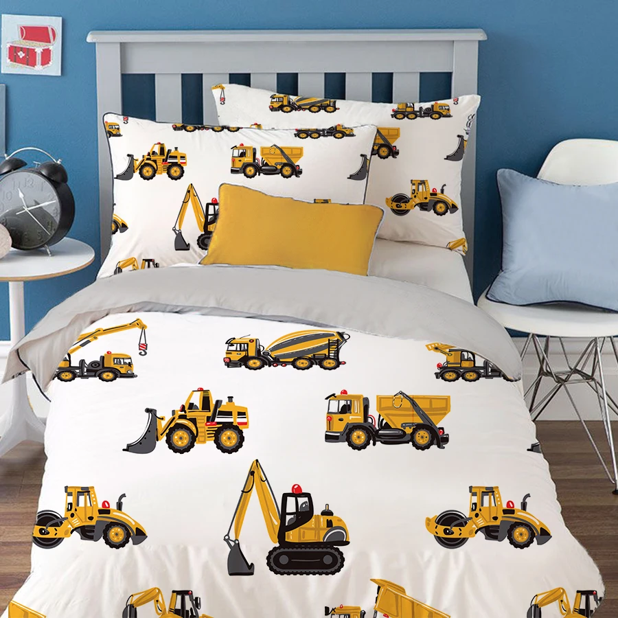 

oentyo 2/3pcs Simple Cartoons Car Pattern Bedding Sets High Quality Child Duvet Cover Comforter Soft Twin Single Full Queen King