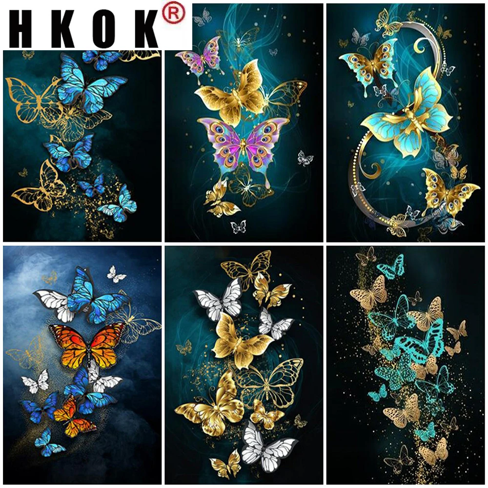 

HKOK 5D DIY Diamond Painting Colorful Butterfly Diamond Embroidery Cross Animal Stitch Kit Rhinestone Mosaic Art Home Decor