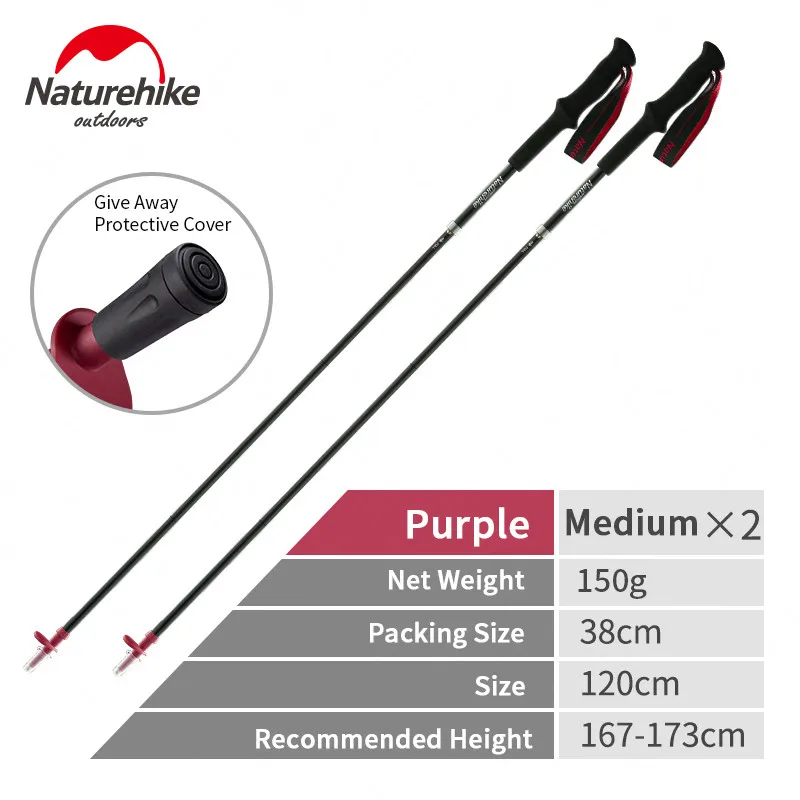 2 Pcs-Purple-120cm Naturehike 4-секционный трость ткань из углеродного волокна 150-170g Складная легкая обувь для трекинга полюса открытый Пеший Туризм треккинговые палки - Цвет: 2 Pcs-Purple-120cm