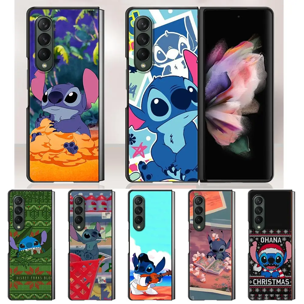 

Case For Samsung Galaxy Z Fold3 5G Case Black Hard Coque Disney Lilo And Stitch Merry Christmas