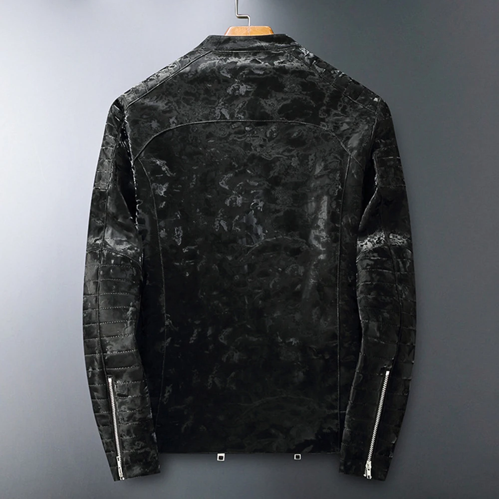 

Men Spring Casual Motor Spliced PU Leather Jacket Black Autumn Fashion Biker Coat Vintage slim Darkstripe Windbreak outerwear