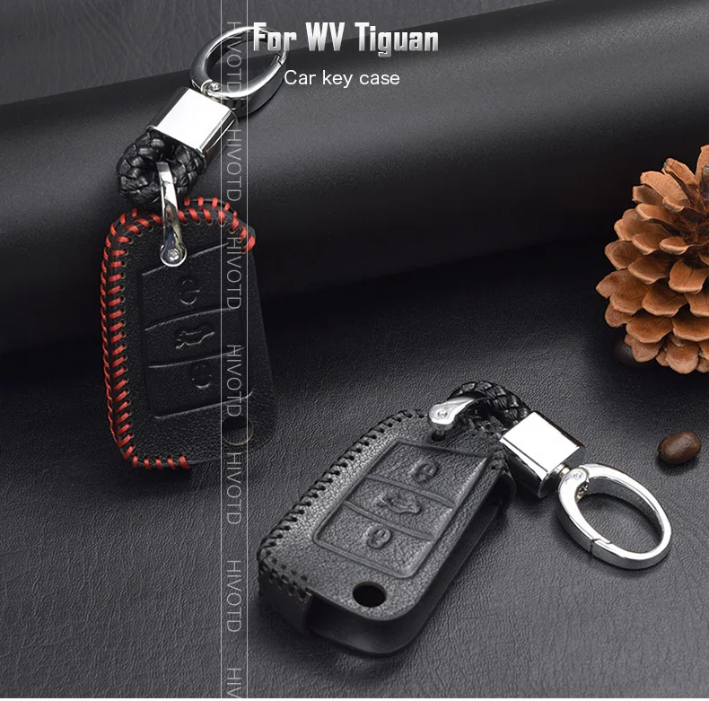 Hivotd для Volkswagen VW Tiguan тигуан MK2 кожаный чехол для автомобильных ключей, чехол Защитная крышка брелок в виде ракушки аксессуары для авто