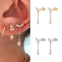 925 sterling silver ear needle ladies long pendant wings with diamond stud earrings simple and fashionable birthday prom gift