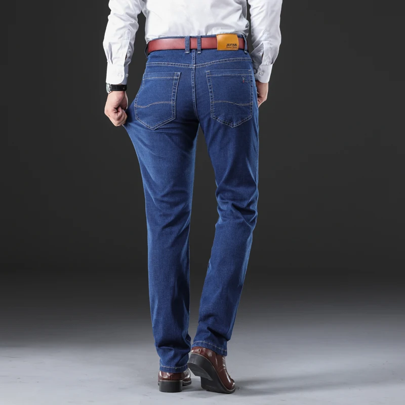 

Men's Business Fashion Jeans 2019 Autumn Winter New Classic Style Brand Straight Pants Thick Elastic Trousers Blue Black