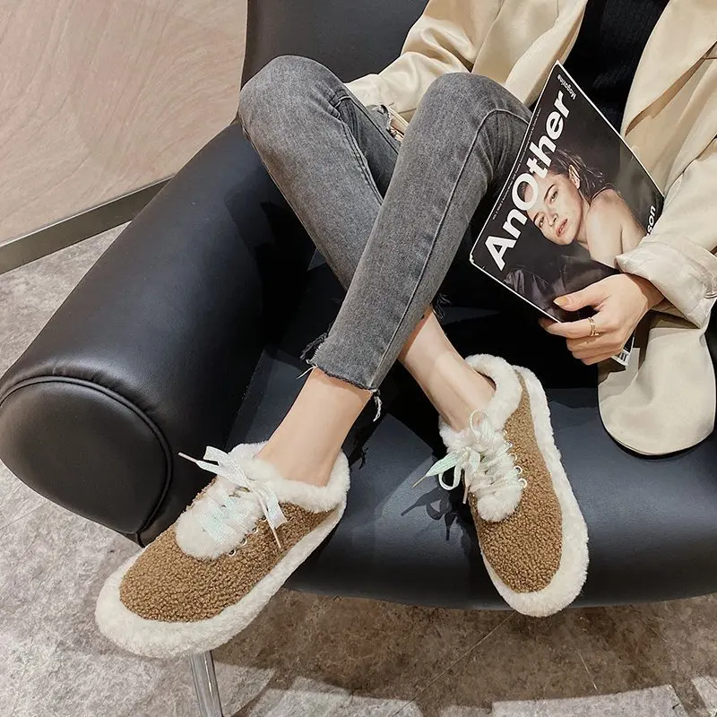 

Women's Sports Casual Shoes 2021 New Style Autumn and Winter Flat Lamb Hair Shoes Fashionable Comfortable Cotton Shoes Women