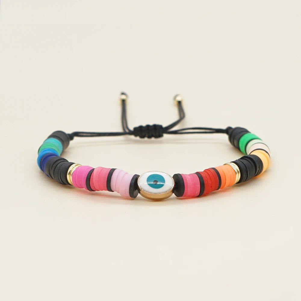 

Go2Boho Turkish Evil Eye Bracelet Color Gradient Polymer Clay Summer Rainbow Bracelets for Women Fashion Jewelry Pulsera Mujer