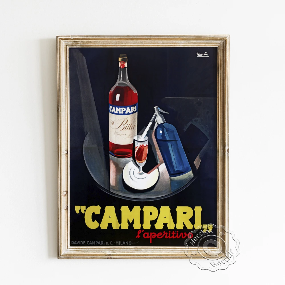 

Italian Alcoholic Beverage Advertising Poster, Campari L'aperitivo Vintage Canvas Painting, Bar Club Wine Retro Wall Art Prints